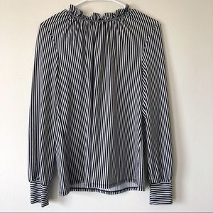 Adrianna Papell Black White Vertical Stripe Blouse